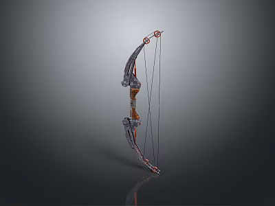 Handcrafted Traditional Bow With Wooden Body Metal Accents Intricate Carvings And Taut Bowstring 3d model