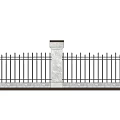 Building Exterior Wall Featuring Iron Fence Stone Pillars And Stone Slab Base