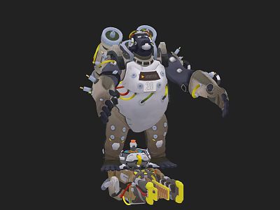 Game Movie Character Large Mechanical Creature With Backpack Equipment And Small Companion 3d model