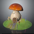 Mushroom House Building With Red Cap Wooden Door Small Window Stone Path And Candy Cane