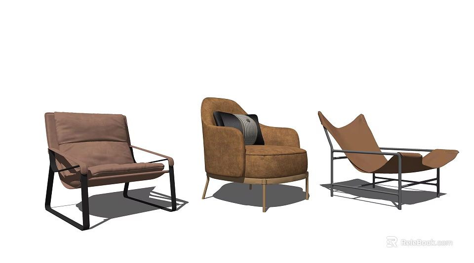 Modern Single Sofa Designs With Leather Upholstery Metal Frames And Decorative Pillows 3d model