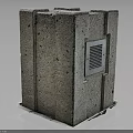 Gray Concrete Industrial Structure With Metal Vent And Rectangular Design Elements