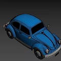 Blue Classic Beetle Car 3D Model With White Details And License Plate