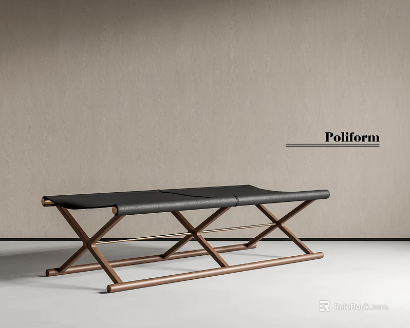 Poliform Modern Stool Featuring Black Seat And Cross Metal Frame Design 3d model 