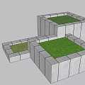 Modern Tree Planter Design with Wooden Surface White Base and Green Grass Geometric Sections 3d model