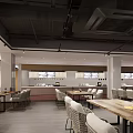Modern Restaurant Interior Design With Wooden Ceiling White Pendant Lights Dining Tables And Food