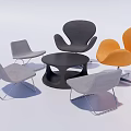 Modern Accent Chairs in Gray and Orange with Round Black Coffee Table