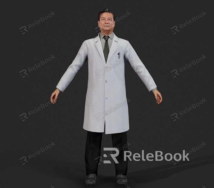 Realistic Middle-aged Doctor Realistic Doctor Dean Leading Scientist Expert Teacher Middle-aged Clothes Pants White Coat model