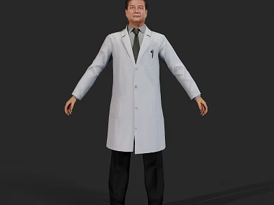 Man Wearing White Lab Coat Black Pants Tie With Arms Naturally Hanging Against Dark Background 3d model