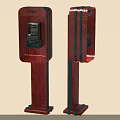 Red Vintage Public Phone Booths With Green Stripes And Sturdy Base Structure Design