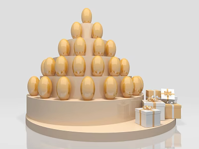 Elegant Golden Eggs Pyramid Display With Decorative Gift Boxes On Stand 3d model