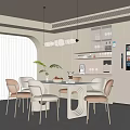 Modern Restaurant Interior With White Dining Table Beige Brown Chairs And Pendant Lights