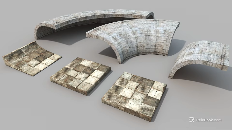 Public Facilities With Arched Stone Structures And Square Stone Tile Flooring 3d model 