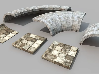 Public Facilities With Arched Stone Structures And Square Stone Tile Flooring 3d model