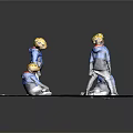 Children Wearing Yellow Helmets And Blue Jackets Playing On White Mat