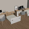 Modern Interior Design Of Multi-functional Room With Desks Computers And Foldable Bed 3d model
