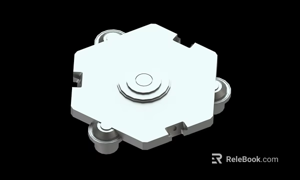 White Hexagonal Mechanical Device With Circular Center And Four Wheels 3d model 