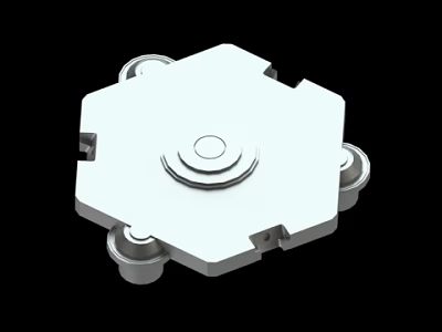 White Hexagonal Mechanical Device With Circular Center And Four Wheels 3d model