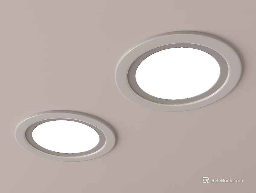Modern White Round Recessed Downlights Mounted On Light Ceiling For Home Lighting 3d model 