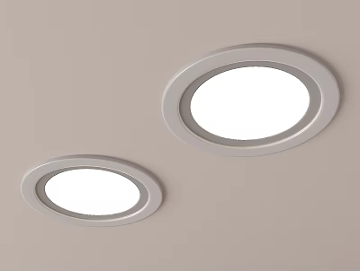 Modern White Round Recessed Downlights Mounted On Light Ceiling For Home Lighting 3d model