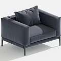 Modern Dark Blue Single Seater Sofa With Cushion And Black Slim Legs