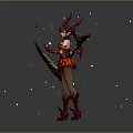 Elaborate Red Outfit Female Game Movie Character With Demon Horns And Staff Weapon