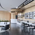 Modern Café Interior Design With Wooden Paneling Bar Seats And Green Plants