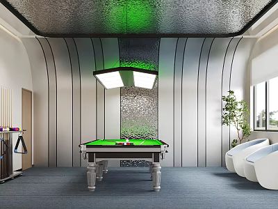 Modern Billiard Room Interior With Pool Table And Green Lighting 3d model