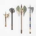 Collection of Decorative Axes with Ornate Handles and Varied Blade Designs