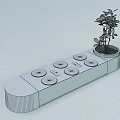 Modern Wooden Public Bench With Circular Seats And Side Planter For Small Plant