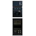 Stacked Modern Black Kitchen Appliances With Microwave Oven And Wine Cooler