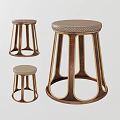 Modern Wooden Frame Stools With Curved Legs And Textured Upholstered Seats