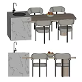 Modern Dining Table Set With Gray Chairs And Marble Countertop 3d model