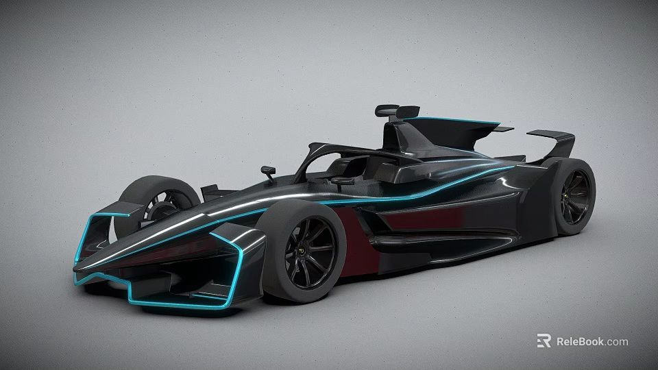 Sleek black racing car with blue neon lines showcases futuristic streamlined design 3d model 