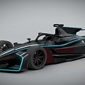 Sleek black racing car with blue neon lines showcases futuristic streamlined design