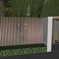 Modern Entrance Gate Exterior Design With Vertical Slat Fence Stone Wall And Lush Greenery