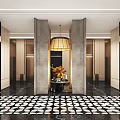 Luxury Modern Basement Entrance With Welcome Home Sign Chandelier And Striped Floor