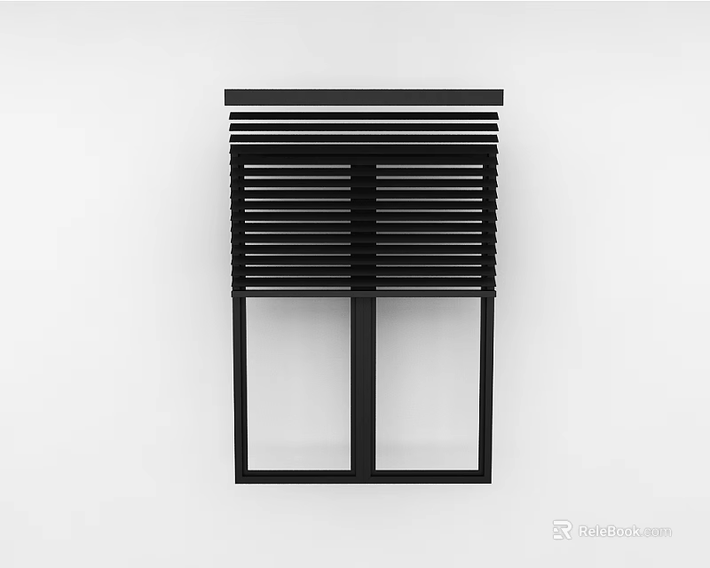 Stylish Black Venetian Blinds Modern Design for Double Window Interior 3d model 