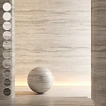 Elegant Interior With Wood Grain Wall Circular Samples Spherical Decor And Soft Lighting 3d model
