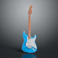 Blue Electric Guitar With Glossy Body Wooden Neck And Chrome Pickups