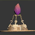 Faceted Pink Gemstone Display On Golden Decorative Base With Circular Platform And Ornamental Details