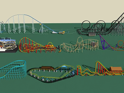 Vibrant Amusement Park Rides Featuring Roller Coasters Loops And Colorful Tracks 3d model