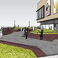 Modern High Rise Building Complex With Green Plaza Walkways And Water Features