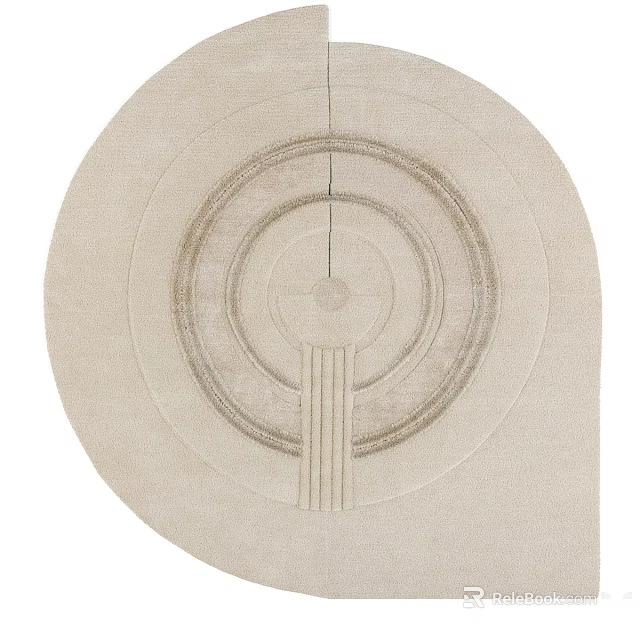 Patterned Round Rug with Concentric Circles Design in Neutral Beige Tone 3d model 