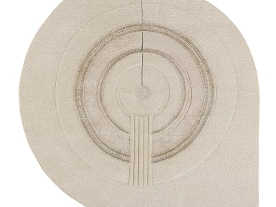 Patterned Round Rug with Concentric Circles Design in Neutral Beige Tone 3d model