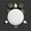 Small White Robot With Green Lens And Metallic Legs On Reflective Surface
