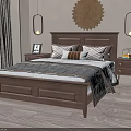 Wooden Double Bed With Nightstands Table Lamps And Wall Decor In Cozy Bedroom