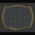 Elegant Blue Checkered Side Table With Gold Accents Carved Details And Lower Tray