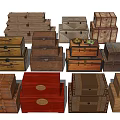 Vintage Wooden Boxes In Various Styles With Different Materials Stacked And Decorative Elements