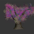 Lush Green Tree With Thick Trunk And Dense Branches On Gray Background